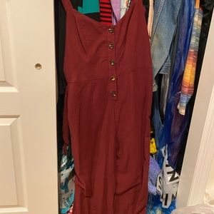 Sleeveless Maroon Button Up Jumpsuit